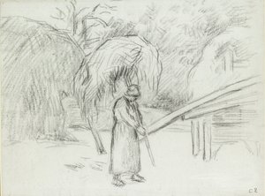 Studio di una contadina che trasporta un carico di fieno nel cortile della fattoria a Foucault, c1875 da Camille Pissarro