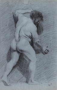 Studio di un nudo maschile posato contro un muro visto di profilo rivolto a destra, 1856-1860 da Camille Pissarro