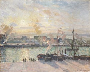 Tramonto, il porto di Rouen, Barche a vapore da Camille Pissarro