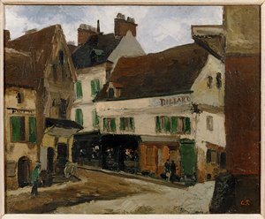 Une place a la Roche-Guyon - piazza a La Roche-Guyon ... (dipinto su tela)