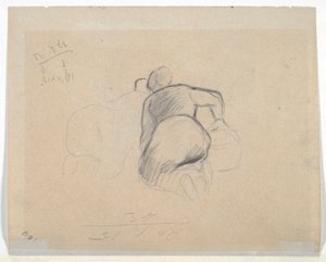 Donna inginocchiata (recto); Due donne di fattoria inginocchiate (verso) da Camille Pissarro