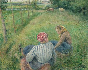 Giovani contadine che riposano nei campi vicino a Pontoise da Camille Pissarro