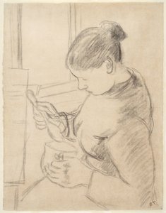 Giovane contadina che prende il caffè da Camille Pissarro