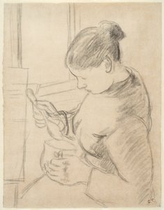 Giovane contadina che prende il caffè da Camille Pissarro