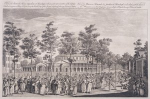 Vista della Rotonda, Ranelagh House, a un ballo per celebrare il compleanno di SAR, il Principe di Galles, 24 maggio 1751, inciso da Parr