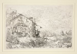 Paesaggio con donna al pozzo, dalla serie Vedute da Canaletto (Giovanni Antonio Canal)