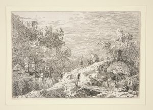 Paesaggio montano con cinque ponti, dalla serie Vedute da Canaletto (Giovanni Antonio Canal)