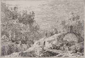 Paesaggio montano con cinque ponti, dalla serie Vedute da Canaletto (Giovanni Antonio Canal)