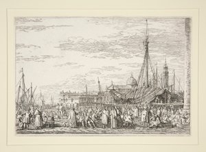 Il mercato sul Molo, dalla serie Vedute da Canaletto (Giovanni Antonio Canal)