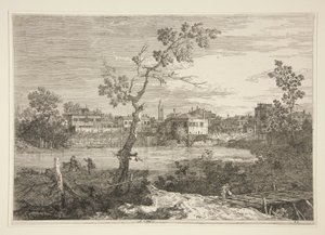 Veduta di una città su una riva del fiume, dalla serie Vedute da Canaletto (Giovanni Antonio Canal)