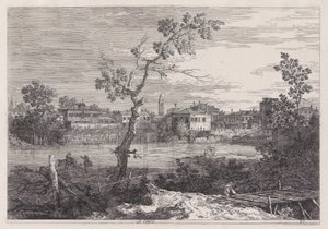 Veduta di una città su una riva del fiume, dalla serie Vedute da Canaletto (Giovanni Antonio Canal)