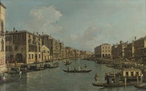 Tedesco: Der Canal Grande mit Blick in südöstlicher Richtung auf die Rialtobrücke Il Canal Grande con vista a sud-est verso il Ponte di Rialto
