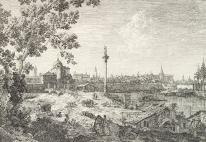 Vista immaginaria di Padova, con un campanile e una chiesa a cupola a sinistra, una colonna sormontata, 1735-46 da Canaletto