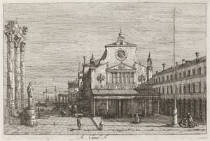 Veduta immaginaria di S. Giacomo di Rialto [in alto a destra] da Canaletto
