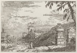 Paesaggio con Torre e Due Colonne Rovinate (sinistra) da Canaletto