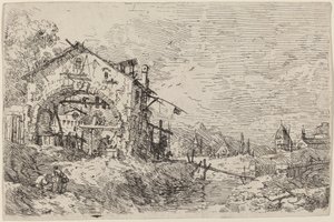 Paesaggio con donna al pozzo, c. 1735-1746 da Canaletto