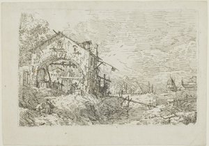 Paesaggio con donna al pozzo, da Vedute da Canaletto