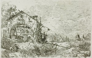 Paesaggio con donna al pozzo, da Vedute da Canaletto