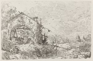 Paesaggio con una donna al pozzo [in basso a sinistra], c. 1735-1746 da Canaletto