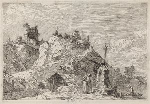 Paesaggio con il pellegrino in preghiera, c. 1735-1746 da Canaletto