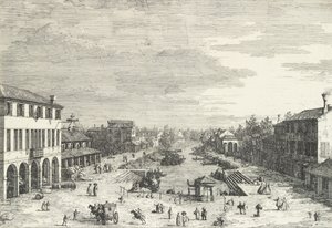 Vista di Mestre, una locanda a sinistra e altri vari edifici lungo il canale, da 