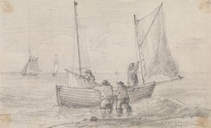 Schizzo di un gruppo che prepara le vele vicino alla riva, Hastings