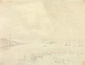 Schizzo di un paesaggio marino con molo in primo piano, Isola di Wight da Capt. Thomas Hastings
