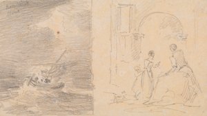 Schizzo di una Nave in Tempesta e Schizzo di un Gruppo Familiare vicino a un Arco da Capt. Thomas Hastings