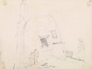 Schizzo di una Donna vicino a un Cottage da Capt. Thomas Hastings