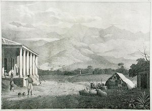 Il Passo del Seremoogy, o Streemoogy, Montagne di Neelgherry, tavola 1 da Vista delle Neilgherries, o Montagne Blu di Coimbetoor, India meridionale del Capitano McCurdy, pubblicato nel 1830 da Captain E. A. after McCurdy