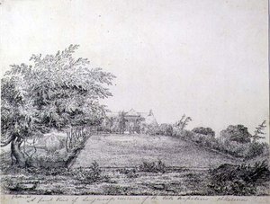 Vista frontale della residenza di Longwood di Napoleone I nel tardo pomeriggio, Sant