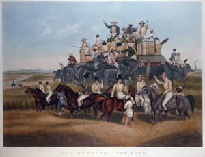 Caccia al cinghiale: La scoperta, inciso e pub. da Messrs Fores, c.1840 da Captain John (after) Platt