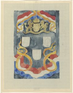 Dekoratives Design mit dem Staatswappen, Flaggen und Standarten da Carel Adolph Lion Cachet