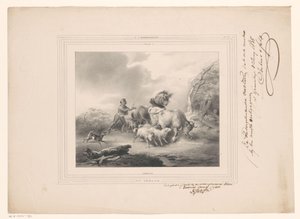 Contadino con i suoi animali in fuga da un uragano da Carel Christiaan Antony Last
