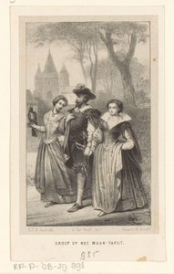 Uomo con due donne al braccio da Carel Christiaan Antony Last