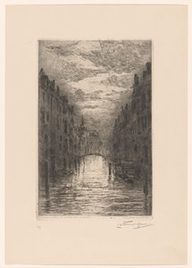 Canale a Dordrecht di sera