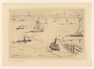 Fiume con navi vicino a una città da Carel Nicolaas Storm van 