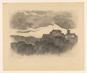 Città con mulino su una collina da Carel Nicolaas Storm van 