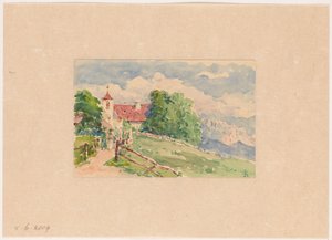 Oberbozen, una strada stretta conduce a una chiesa su un pendio da Carel Nicolaas Storm van 