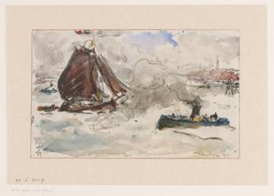 Acque agitate davanti al porto di Amburgo da Carel Nicolaas Storm van 