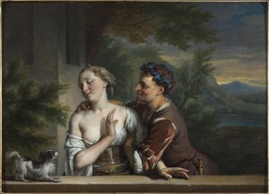 Un uomo cerca di abbracciare una donna da Carel De Moor
