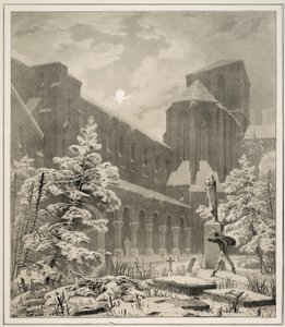 Chiesa e Cimitero nella Neve al Chiaro di Luna da Carl Blechen
