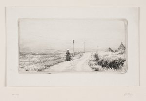 Strada di campagna con donna che passeggia. Pomeriggio di sole da Carl Bloch