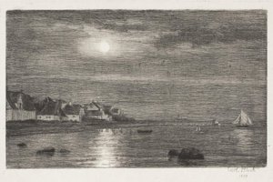 Paesaggio costiero a Hellebæk. Chiaro di luna