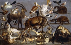Studi di un Cervo Rosso, uno Stambecco, un Cinghiale, tre Lupi, due Castori, due Lepri, una Volpe, quattro Anatre Domestiche, due Otarde, tre Gufi, una Tortora, un Pavoncella, un Nocciolaio, un Beccafico, un Occhio d