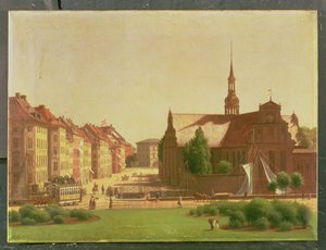 Piazza del Palazzo e Holmens Kirke, da una finestra del Castello di Christiansborg, a Copenaghen, 1866 da Carl Christian Constantin Hansen