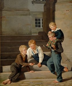 Ragazzi che giocano a dadi davanti al Castello di Christiansborg, Copenaghen, 1834