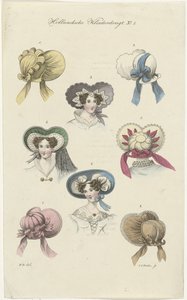 Otto diversi cappelli da donna da Carl Cristiaan Fuchs