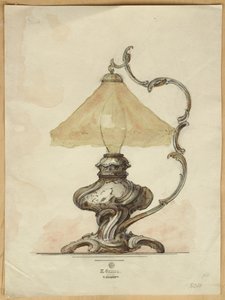 Disegno di una lampada da tavolo in argento con corpo scanalato a spirale in stile rococò, Casa di Carl Faberge