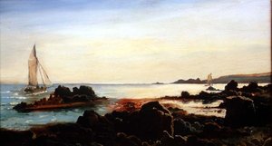 Paesaggio costiero con barche a vela